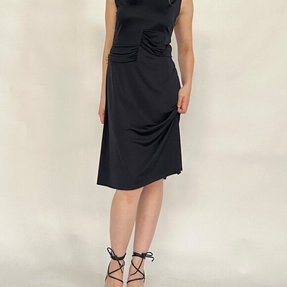 Jil Sander Black Silk Sleeveless Midi Dress